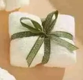 White coral fleece towel gift folded with elegant green ribbon bow for weddings - Cream Green Ribbon Small Block (30*40cm)