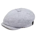 Light grey knitted newsboy cap with classic top button and wool-like texture - Pure Cotton Gray