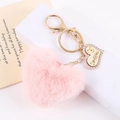 Plush pink heart keychain with golden I Love You pendant on white box and card - Keychain Pendant / Light Pink (K3819)