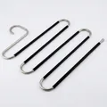 Space-saving S-shaped stainless steel multi-layer trousers hanger with black non-slip coating - Non-slip 5-Layer