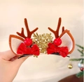 Christmas reindeer antler hair clip with red sequin bow and golden snowflake detail - 10# Gold Christmas Tree Bow Brown Antler Pair Clips