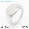 Minimalist 12mm silver-tone stainless steel signet ring with polished mirror finish - US 7 / Round Steel(KR104688-K)