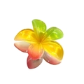 Frangipani hair claw clip with vibrant green, yellow, and red gradient resin petals - Tri-color Claw [Red Yellow Green]