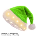 Green plush Christmas hat with warm LED lights and white faux fur trim for festive decor - Green Plush Light-up Hat (Warm LED)