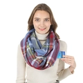 Faux cashmere neck warmer scarf in red and blue plaid with a built-in phone pocket - Pocket Scarf F26