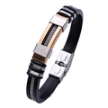 Men's punk bracelet featuring black silicone and silver-tone stainless steel links - Rose Gold