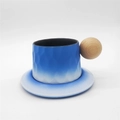 Tasse à Café et Soucoupe à Texture Martelée (Bleu Dégradé) 300ml (Simple)