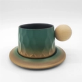 Tasse à Café et Soucoupe à Texture Martelée (Vert Foncé) 300ml (Simple)