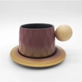 Tasse à Café et Soucoupe à Texture Martelée (Rouge Pourpre) 300ml (Simple)