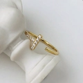 Adjustable S925 sterling silver ring in gold with T-shape pave-set cubic zirconia - Gold