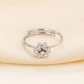 Detail of adjustable silver cat paw ring with sparkling cubic zirconia on satin fabric - US 6 / Silver Color With Zirconia (Cat Paw) (KR103467-GC)