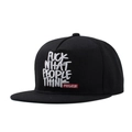Classic black baseball cap with white 3D embroidery and flat brim shown at a 45-degree angle - Black