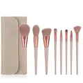 8-piece professional makeup brush set with animal hair and textured storage case in taupe - Milk Tea Coffee-Brown Bag