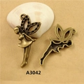 Vintage bronze fairy charm pendant for DIY jewelry making with intricate metal textures - A3042 Fairy Pendant