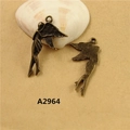 Vintage bronze angel wing charms with detailed relief for DIY necklace and bracelet jewelry - A2964 Double-winged Angel