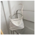 Detailed view of cream nylon hobo bag hanging on a minimalist silver metal rack - White