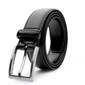 Cintura classica in pelle nera da uomo con fibbia ad ardiglione argento su sfondo bianco - 110cm / Nero