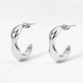 Orecchini a cerchio a C con texture ondulata irregolare in finitura argento lucido - Stile Argento (PDE609)