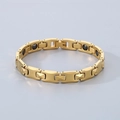 Pulsera de tungsteno dorado pulido para hombre con piedras magnéticas y eslabones - 8mm Ancho/19cm Largo / Dorado