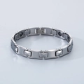 Pulsera de magnetoterapia de acero de tungsteno minimalista con eslabones plateados - 10mm de ancho / 21cm de largo / Color Acero