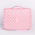 Pink and white striped travel toiletry bag with top handle and zipper closure - Pink Stripe