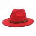 Classic bright red felt fedora hat with a brown suede band and gold buckle detail - M (56-58cm) / Red