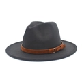 Dark grey felt fedora hat featuring a brown faux suede band and golden metal buckle - M (56-58cm) / Dark Gray