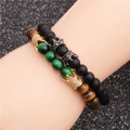 Set di bracciali in perline occhio di tigre e nero opaco con ciondoli a corona - Set Canna di Fucile