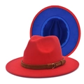Classic wool fedora hat for women with wide brim and elegant gold buckle band decoration - M (56-58cm) / Red