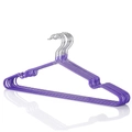 Close-up of purple non-slip clothes hangers with PVC coating and metal hooks in 10-pack set - 29.5cm Kids Standard / Purple