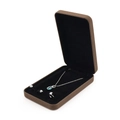 Brown velvet jewelry gift box with black lining for necklace earring and ring set - Flat Brown - Jewelry Set Box / Metal Velvet Wrapped Box