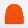 Detailed view of the fine knit texture and classic cuffed brim on an orange acrylic beanie - L (54-60cm) / Orange Red