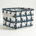 Collapsible cotton linen storage basket featuring white polar bear prints on deep teal fabric - Dark Blue Polar Bear