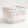 Collapsible cotton linen desktop basket with ethnic geometric patterns and handles - Pattern Style