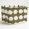 Foldable cotton linen storage basket in olive green with cute white hedgehog patterns - Hedgehog