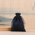 Minimalist black cotton linen drawstring jewelry pouch with woven cord for gift packaging - 8*10cm / Black