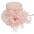 Elegant pink organza sun hat with a large handmade flower and white pearl accents - M / Flesh Pink