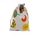 Floral cotton linen drawstring pouch featuring colorful cartoon owl and moon patterns - 10x14cm / Owl