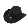 Cappello classico in feltro di lana nero con fascia in pelle e fibbia teschio di toro - Taglia Unica (57-58cm) / Piccola testa di toro Nero