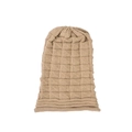 Close-up of khaki checkered knit texture on the cuffed winter beanie hat for women - Camel