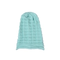 Macro detail of mint green waffle knit texture and rolled brim on a beanie hat - Light Blue