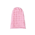 Close-up of pink knitted beanie showing soft checkered texture and folded cuff detail - Pink