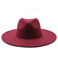 Classic burgundy wide brim wool fedora hat with a minimalist flat top design for unisex - Adult 56-59cm / Burgundy