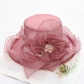 Sombrero de sol rosa de organza con flor grande y detalle de perla para mujer - Púrpura Taro