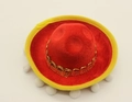 Mini red Mexican felt hat headband with white pompoms and golden woven trim detail - Red Felt-White Pompoms