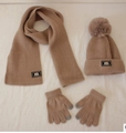 Set invernale bambini berretto sciarpa e guanti in maglia color kaki classico - Cachi