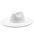 Detail of white wide brim wool fedora hat with matching decorative ribbon band - 56-59cm / White