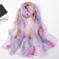 Leichter Seidenschal mit lila Blattmuster, eleganter langer Chiffon-Schal für Damen - Mehrfarbiges Blatt Lila