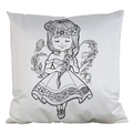 DIY coloring pillowcase featuring a cartoon girl with flowers in a white canvas fabric - Satin / Girl and Flowers (AM15)