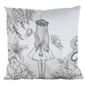 DIY coloring pillowcase featuring a black and white hand-drawn floral girl illustration - Satin / Girl with Flower Wreath (AM17)